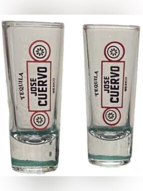 Set of 2 Jose Cuervo Tequila Tall Shot Glasses Mexico Barware EUC